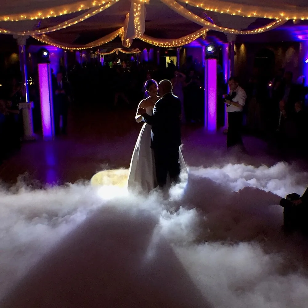 First dance on a cloud effect with custom uplighting at a Chicago wedding