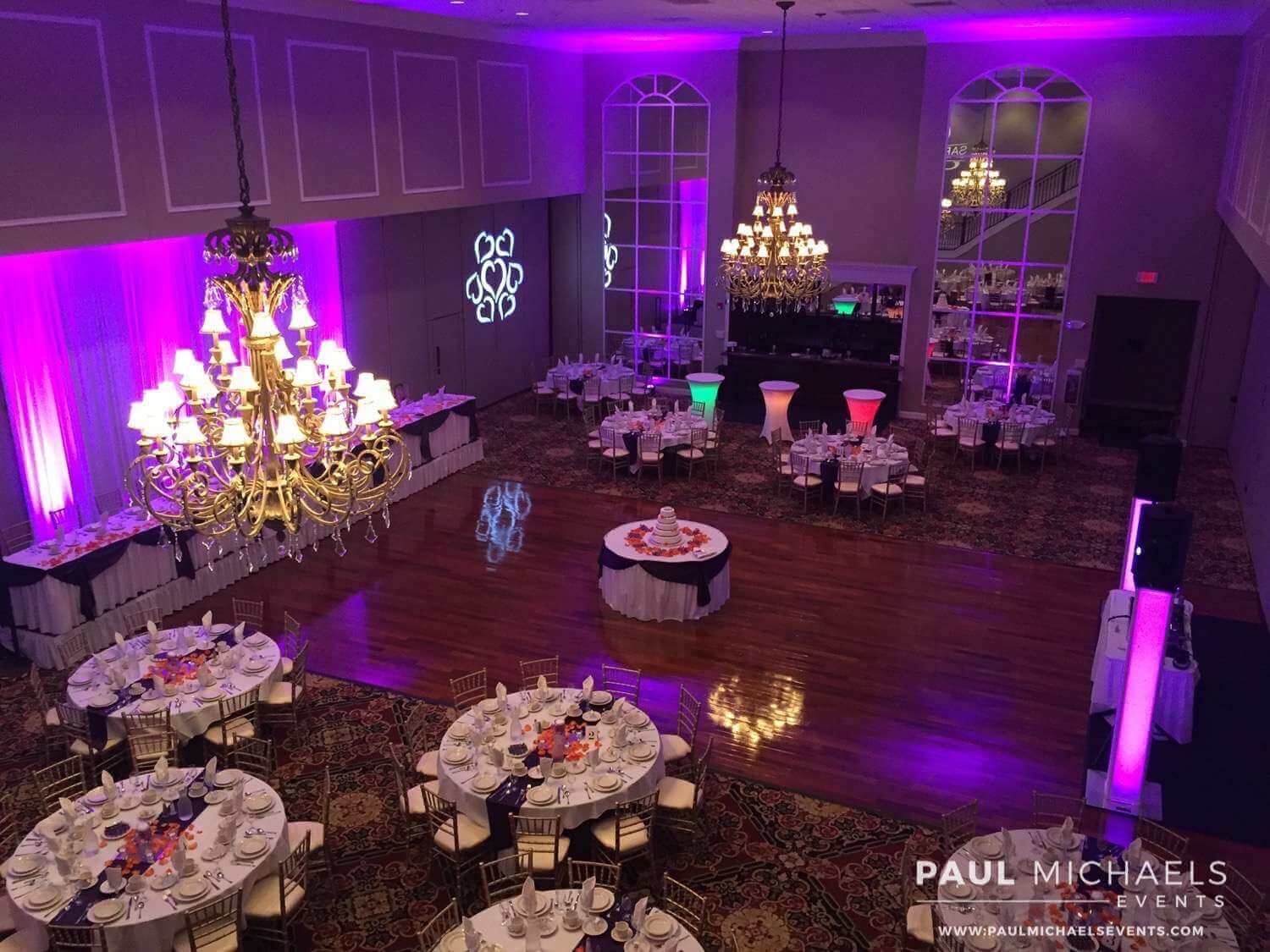 purple uplights at dinolfos banquets homer glen
