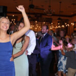 A conga line moving across the space at La Dolce Vita of Lemont, with the best Chicagoland wedding entertainment DJ services provided by Paul Michaels Events
